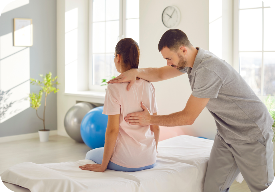 Physical therapist evaluating woman's back for supplements health