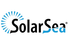 SolarSea logo with blue sun rays and water wave motif for supplements health