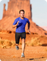 Man running on desert trail, active lifestyle, supplements health concept